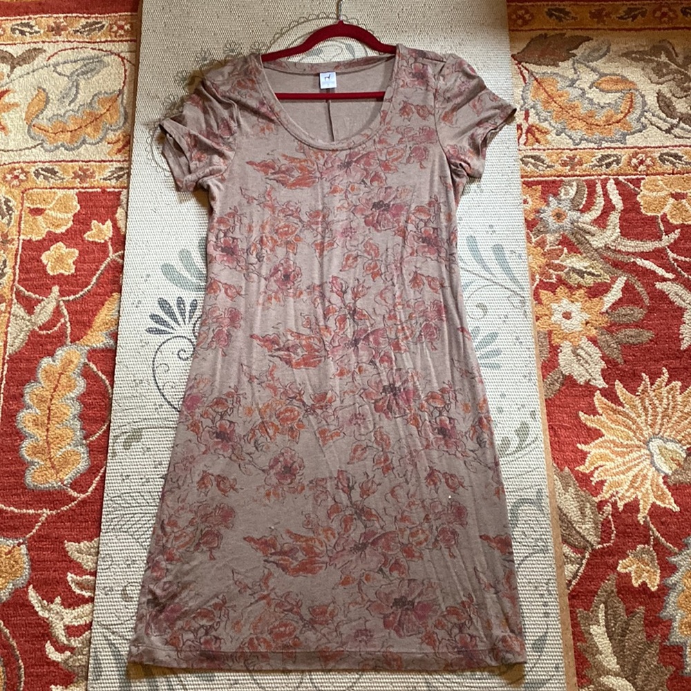 Peruvian Connection dress Floral short sleeve modal rose rust floral pattern S